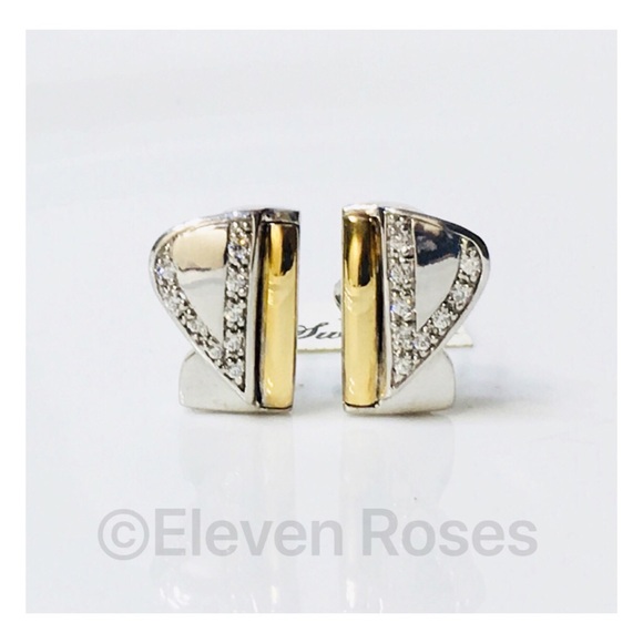 Two Tone Sterling Silver 18k Gold Earrings NWT